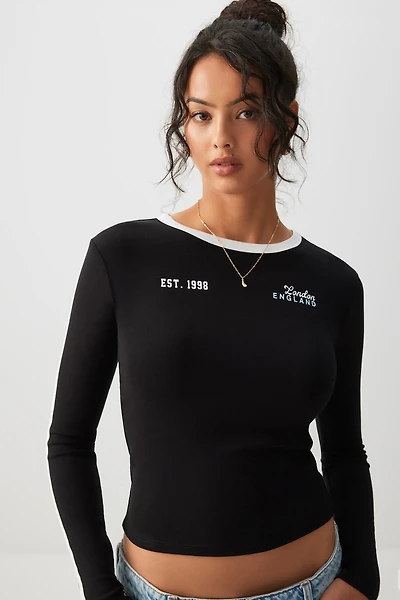 Ardene Long Sleeve T-Shirt with Contrast Details in Black | Size | Elastane/Viscose