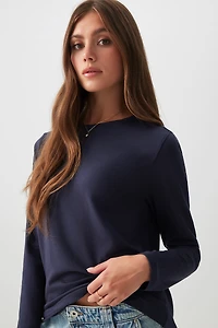 Ardene Basic Long Sleeve T-Shirt in Dark Blue | Size | Cotton/Elastane | Eco-Conscious