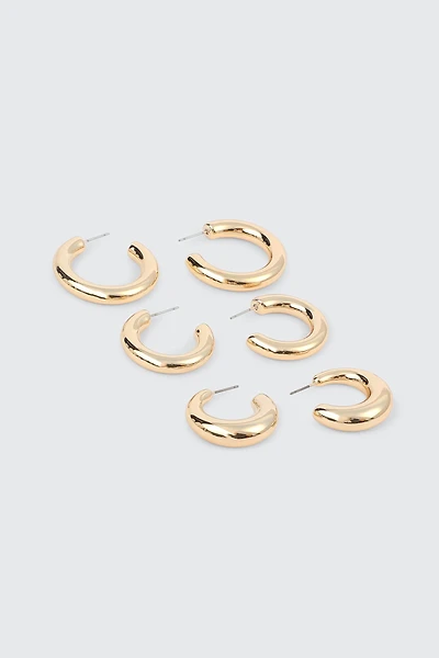 Ardene 3-Pack Thick Hoop Earrings in Gold | Stainless Steel