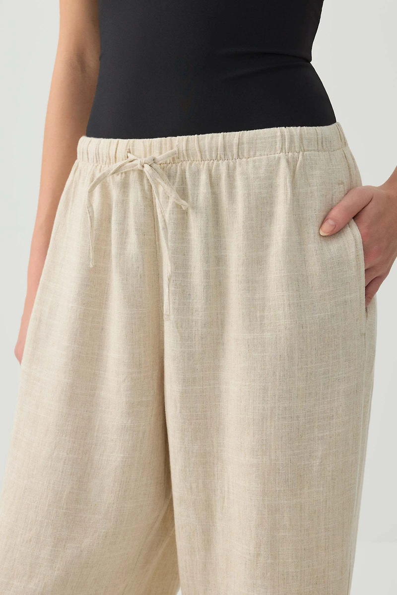 Pantalon à taille mi-haute en mélange de lin