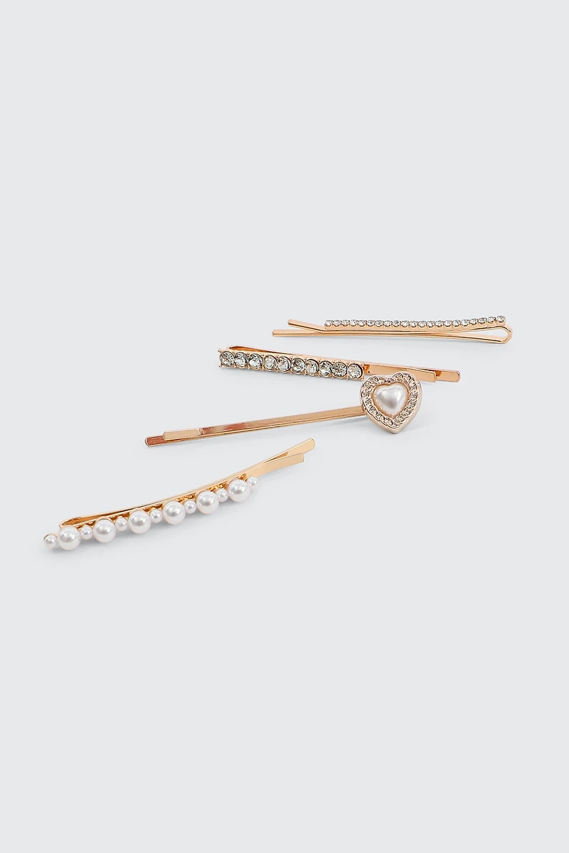 Ardene 4-Pack Embellished Hair Pins in Gold