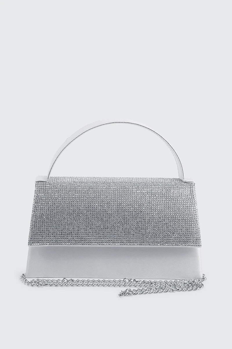 Ardene Rhinestone Flap Evening bag in Silver | Polyester