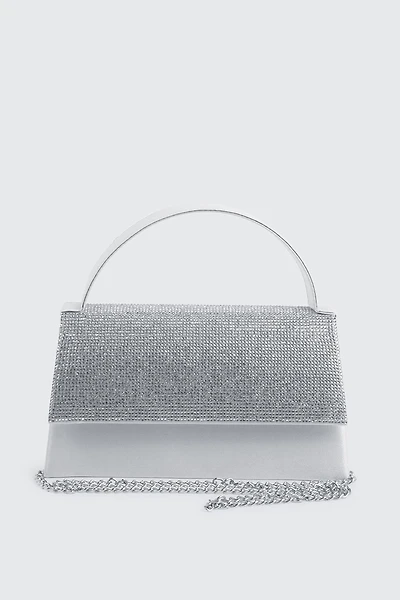 Ardene Rhinestone Flap Evening bag in Silver | Polyester
