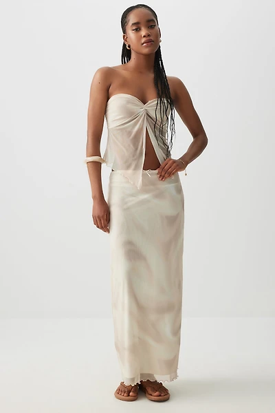 Ardene Mesh Maxi Skirt in Beige | Size Large | Polyester/Spandex