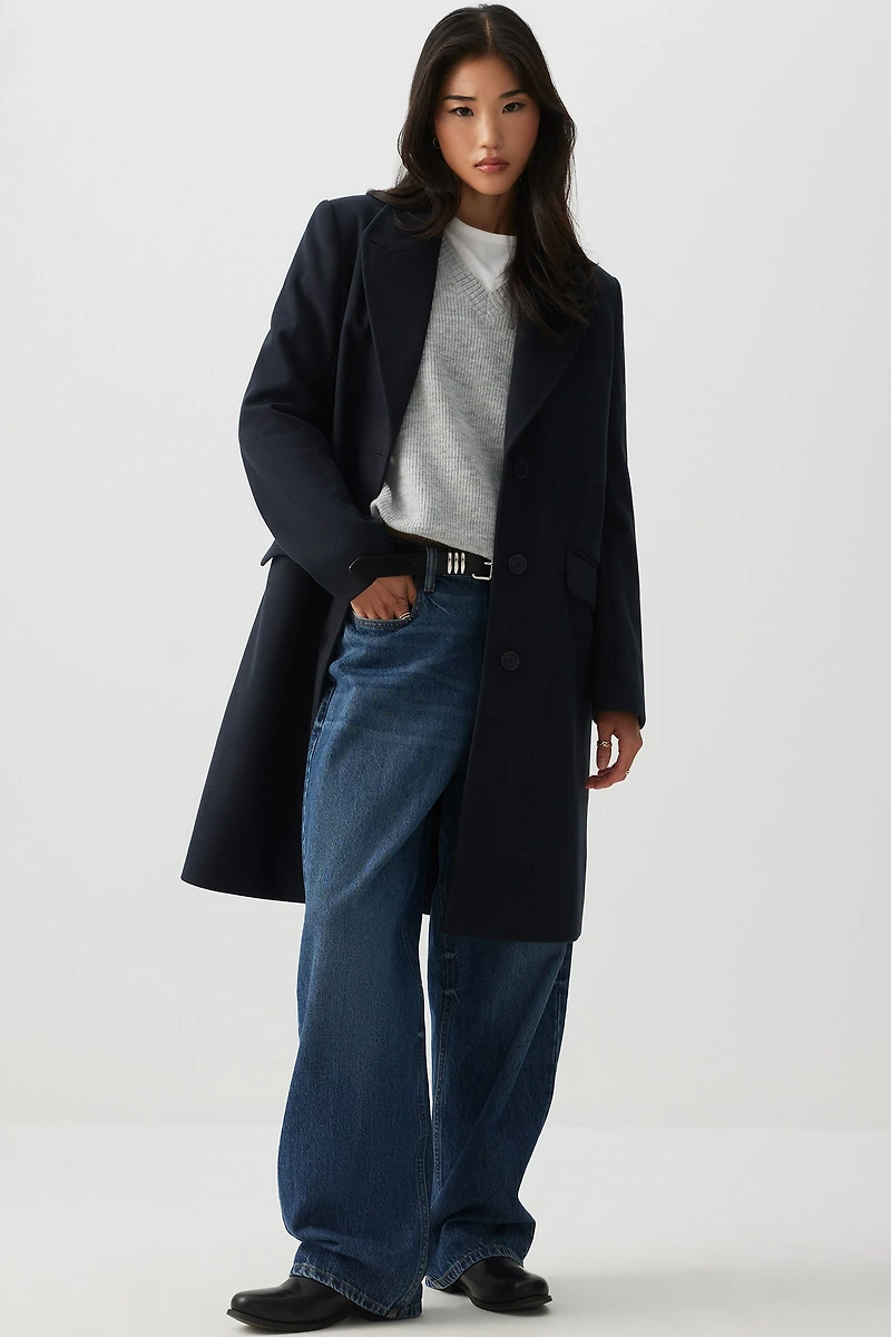 Ardene Three-Button Brushed Felt Coat in Dark | Size | Polyester