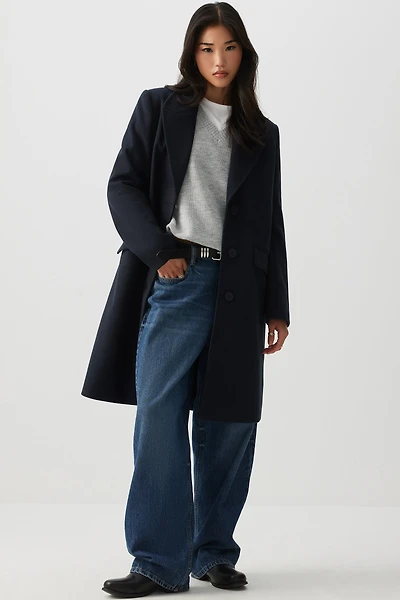Ardene Three-Button Brushed Felt Coat in Dark | Size | Polyester