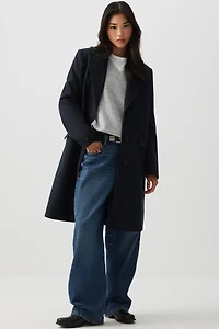 Ardene Three-Button Brushed Felt Coat in Dark | Size | Polyester