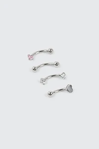 Ardene 4-Pack Heart Eyebrow Piercings in Silver