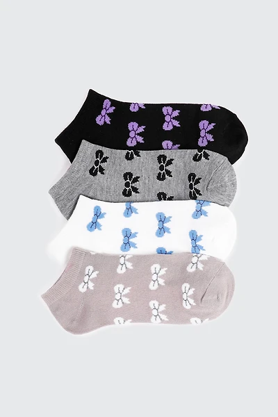 Ardene 4-Pack Bow Print Ankle Socks | Polyester/Spandex