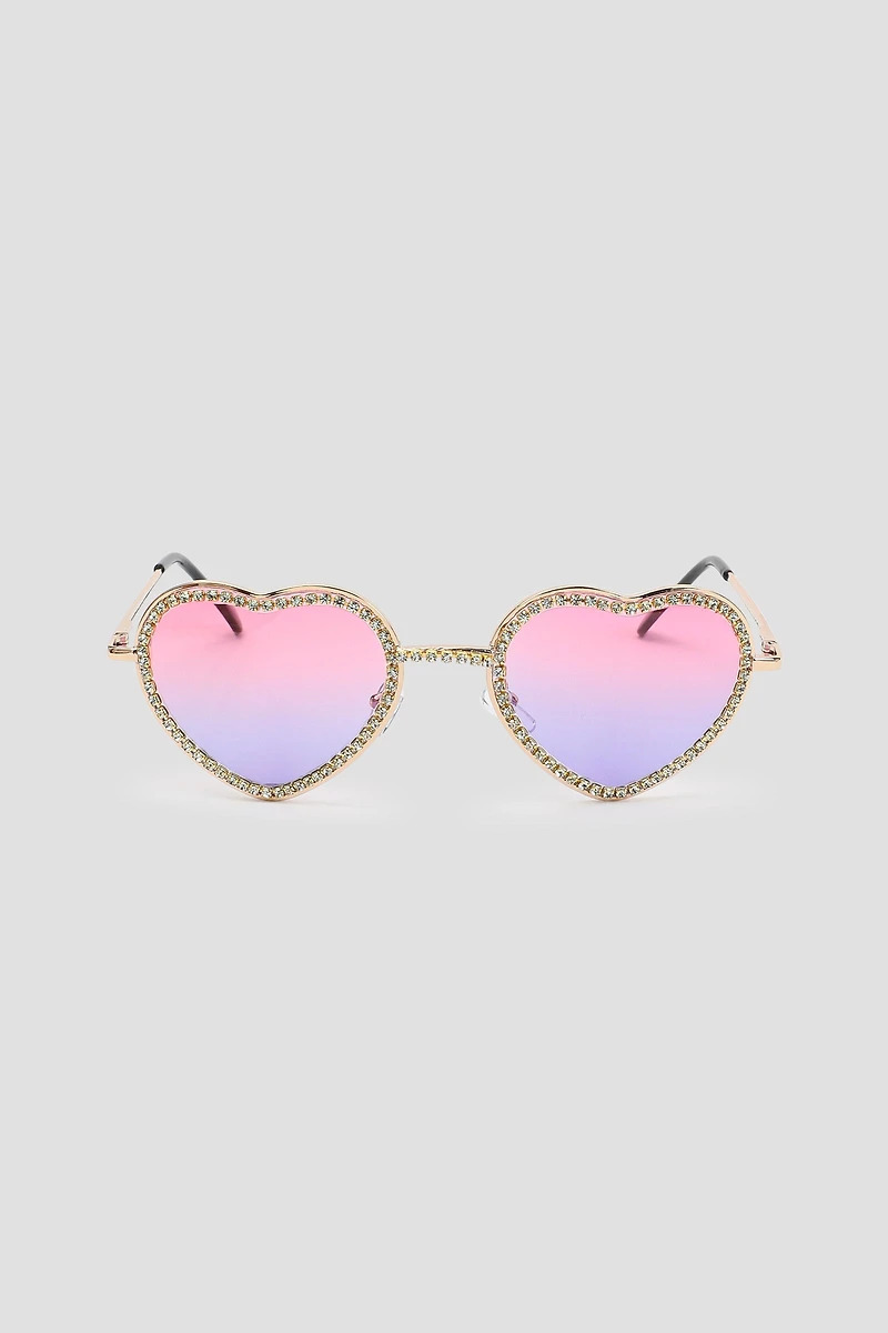 Ardene Embellished Heart Shaped Sunglasses in Lilac