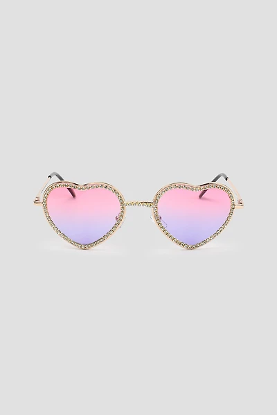 Ardene Embellished Heart Shaped Sunglasses in Lilac