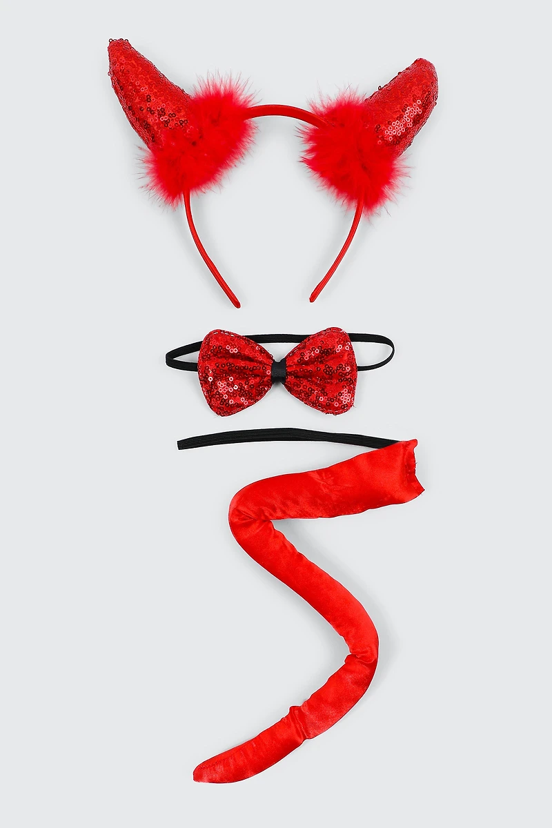 Ardene 3-Piece Red Devil Accessory Set | Polyester
