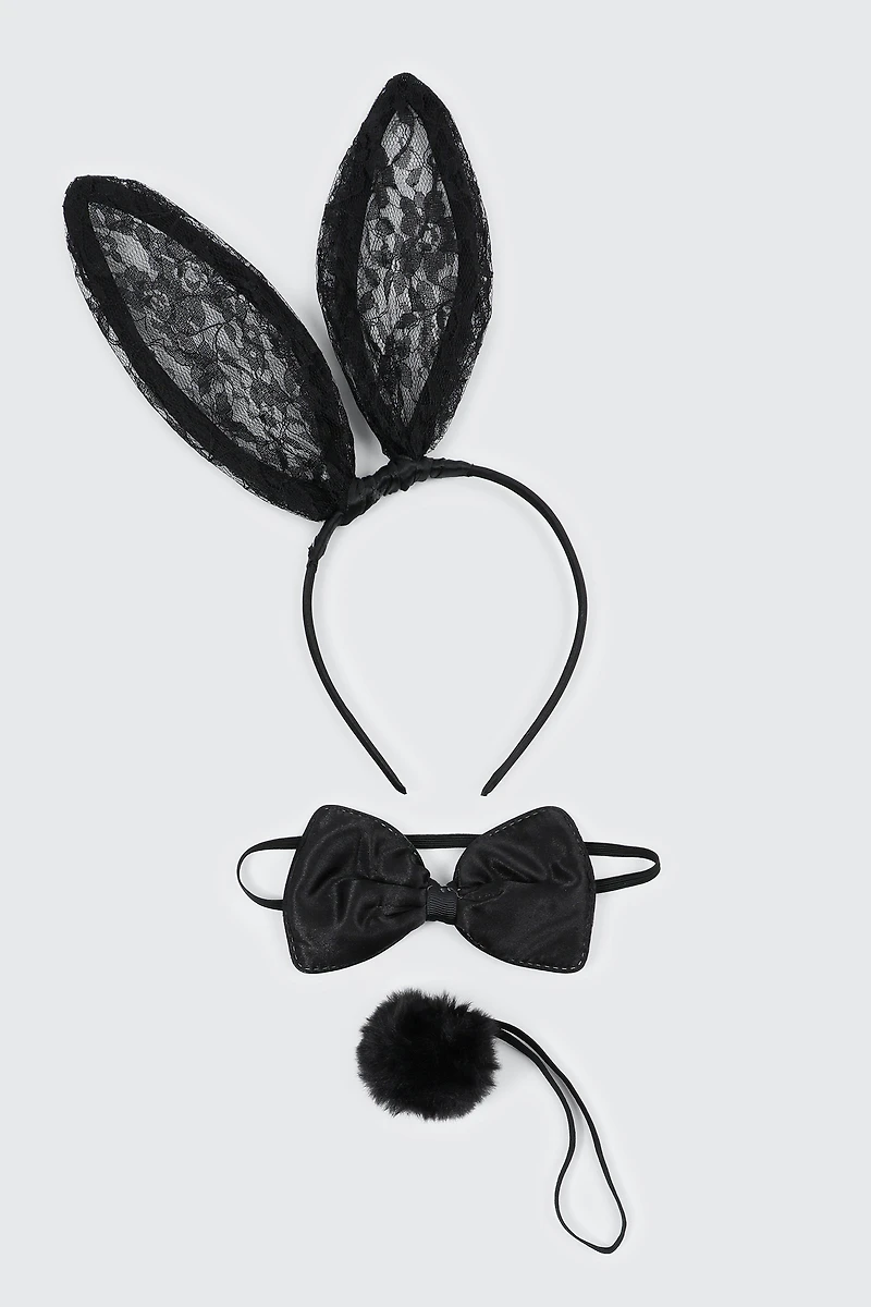 Ardene 3-Piece Bunny Accessory Set in Black | Polyester