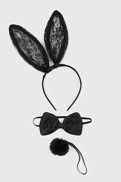 Ardene 3-Piece Bunny Accessory Set in Black | Polyester