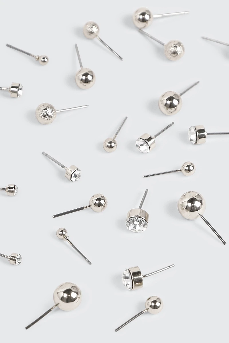 Ardene 12-Pack Assorted Stud Earrings in Silver | Stainless Steel