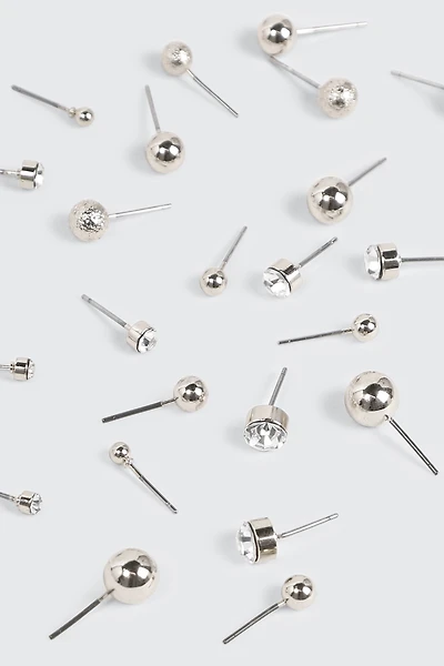 Ardene 12-Pack Assorted Stud Earrings in Silver | Stainless Steel