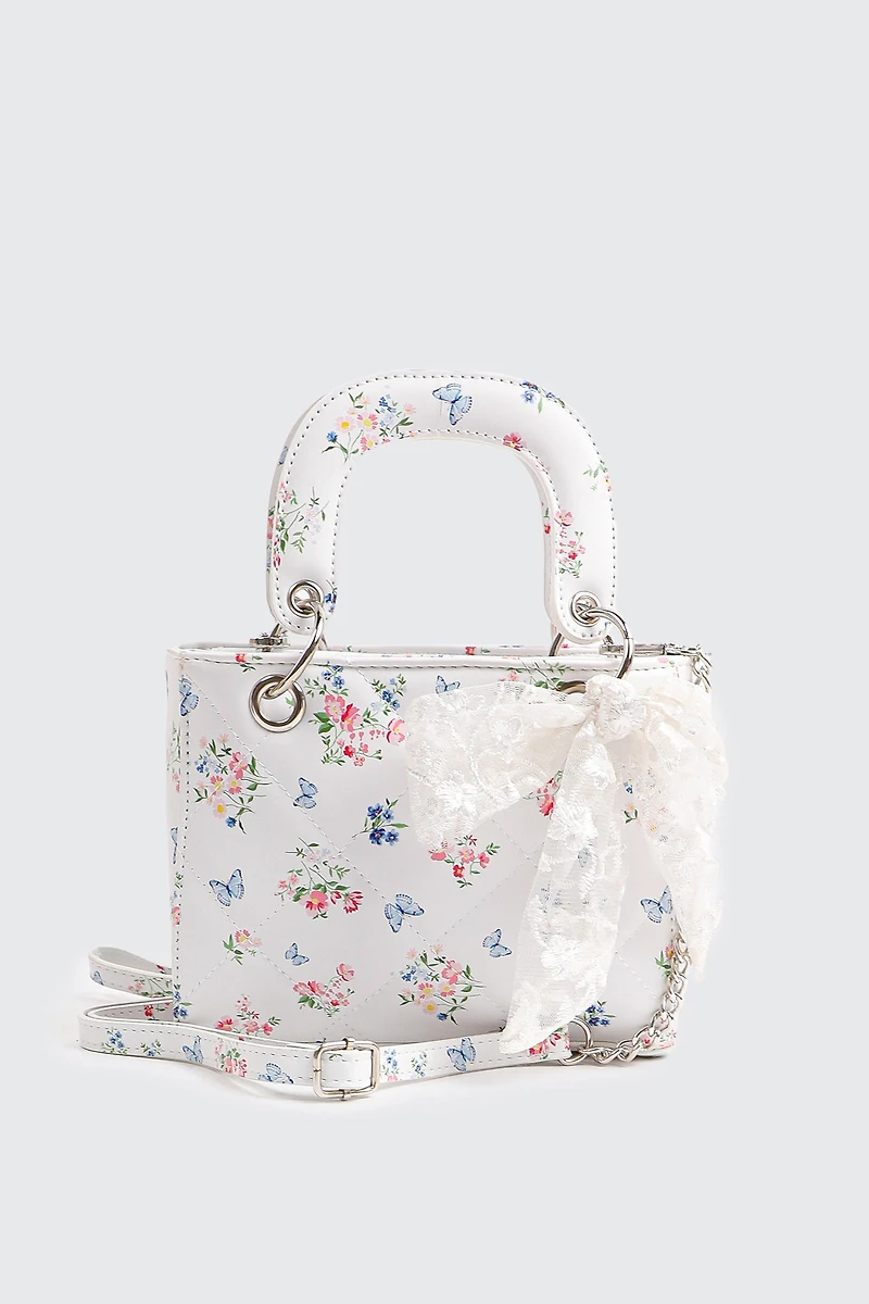 Ardene Handbag with Bow Detail in White | Faux Leather/Polyester | Eco-Conscious