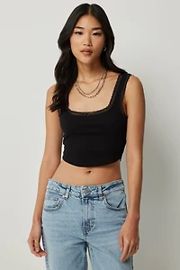 Ardene Pointelle Lace Trim Tank in | Size | 100% Cotton