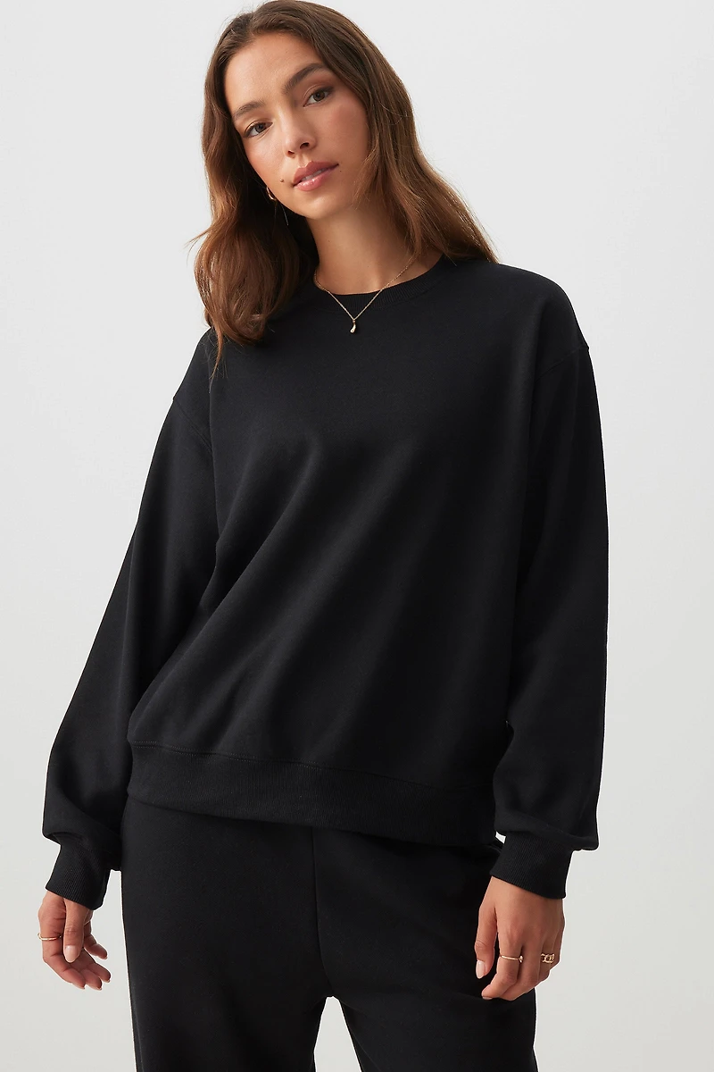 Ardene MADESOFT Fleece Crew Neck Sweatshirt in All-Nighter Black | Size | Polyester/Cotton | Eco-Conscious