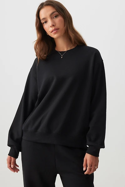 Ardene MADESOFT Fleece Crew Neck Sweatshirt in All-Nighter Black | Size | Polyester/Cotton | Eco-Conscious