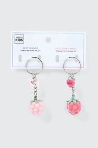 Ardene Kids 2-Pack Fuzzy Raspberry BFF Keychain in Silver
