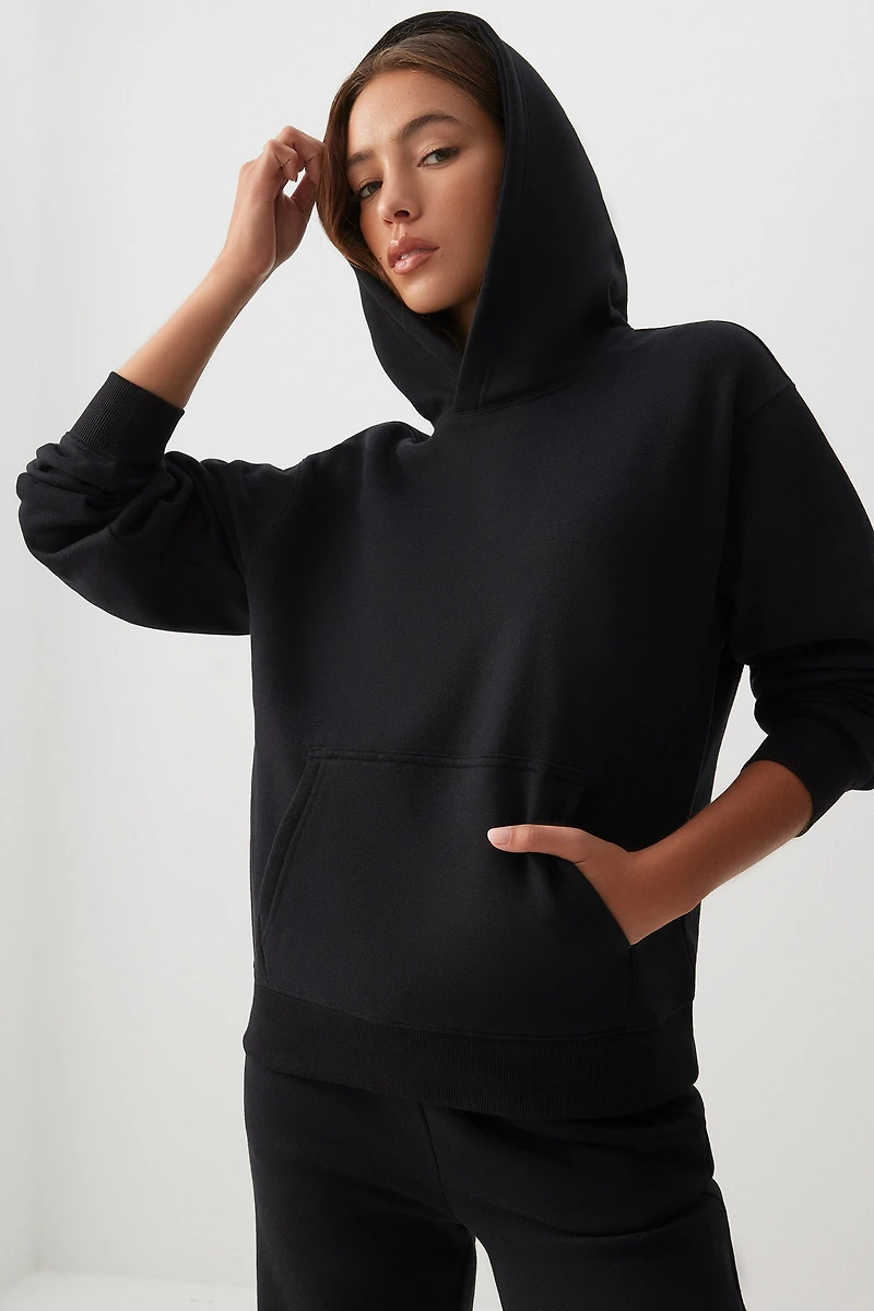 Ardene MADESOFT Fleece Hoodie in Black Licorice | Size | Polyester/Cotton | Eco-Conscious