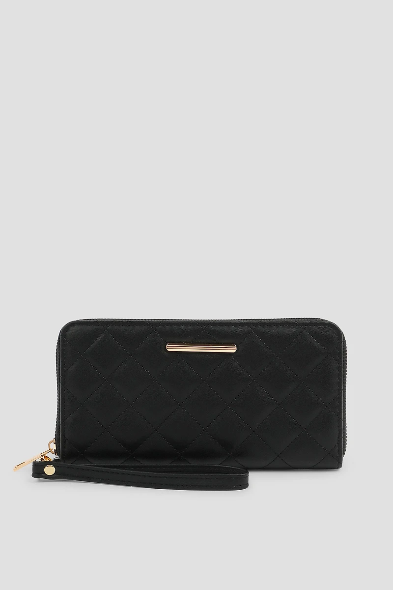 Ardene Quilted Accordion Wallet in Black | 100% Recycled Polyester/Faux Leather | Eco-Conscious