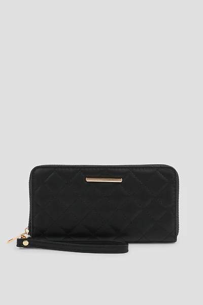 Ardene Quilted Accordion Wallet in Black | 100% Recycled Polyester/Faux Leather | Eco-Conscious