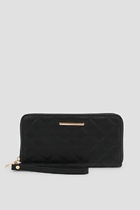 Ardene Quilted Accordion Wallet in Black | 100% Recycled Polyester/Faux Leather | Eco-Conscious
