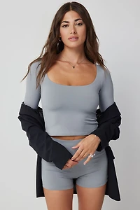 Ardene Contour Long Sleeve Crop T-Shirt in Grey | Size Large | Elastane/Polyamide