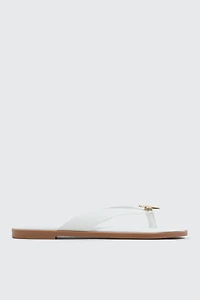Ardene V-Strap Sandals with Starfish Detail in White | Size | Faux Leather