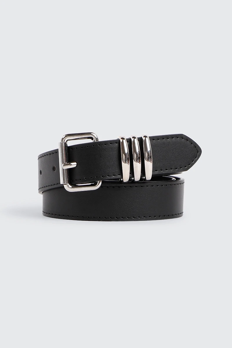 Ardene Triple Loop Belt in Black | Size Large | Faux Leather