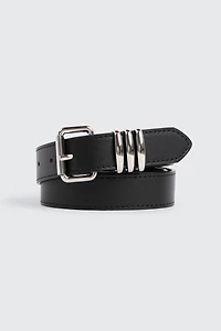 Ardene Triple Loop Belt in Black | Size Large | Faux Leather