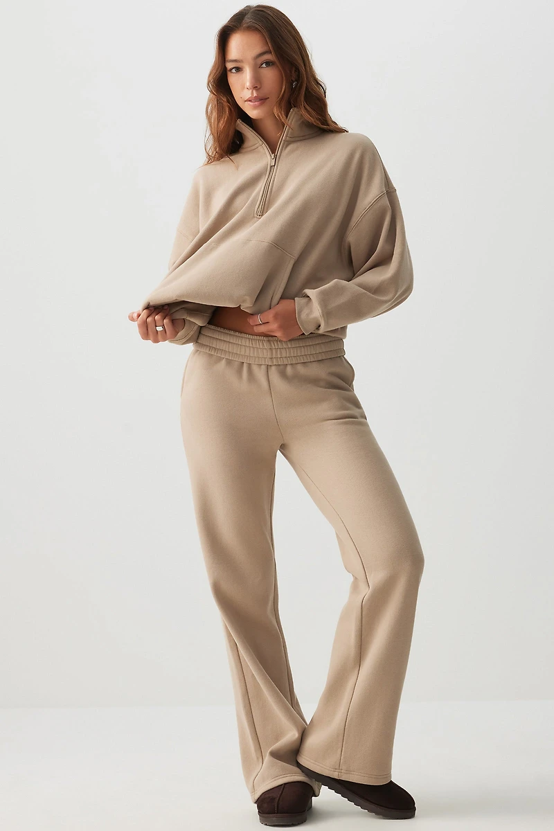 Ardene MADESOFT Fleece Straight Leg Sweatpants in Oat Latte | Size | Polyester/Cotton | Eco-Conscious