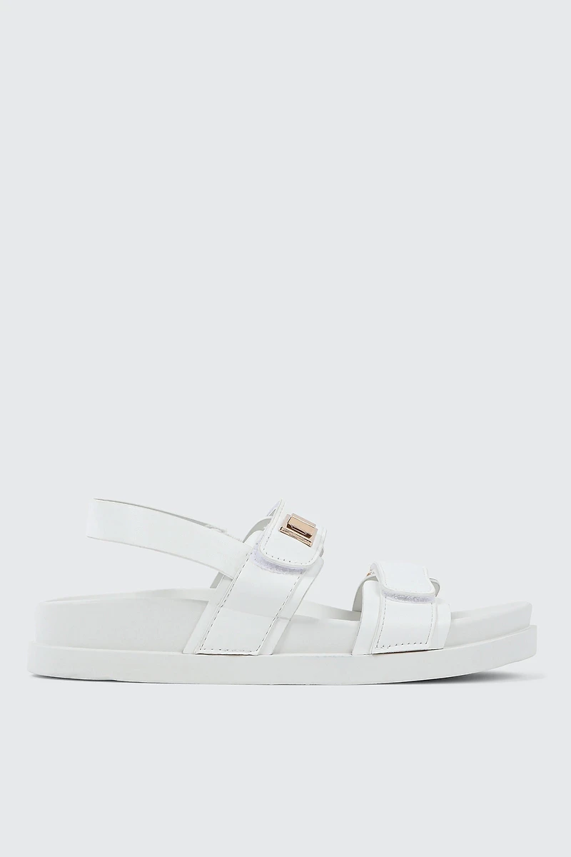 Ardene Slingback Flat Sandals in White | Size | Faux Leather
