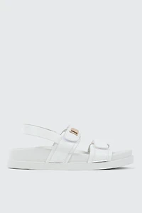 Ardene Slingback Flat Sandals in White | Size | Faux Leather