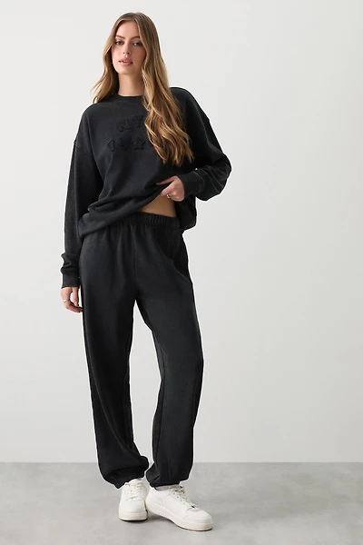 Ardene Mineral Washed Sweatpants in | Size | Polyester/Cotton | Fleece-Lined