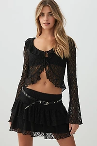 Cardigan court en dentelle à volants