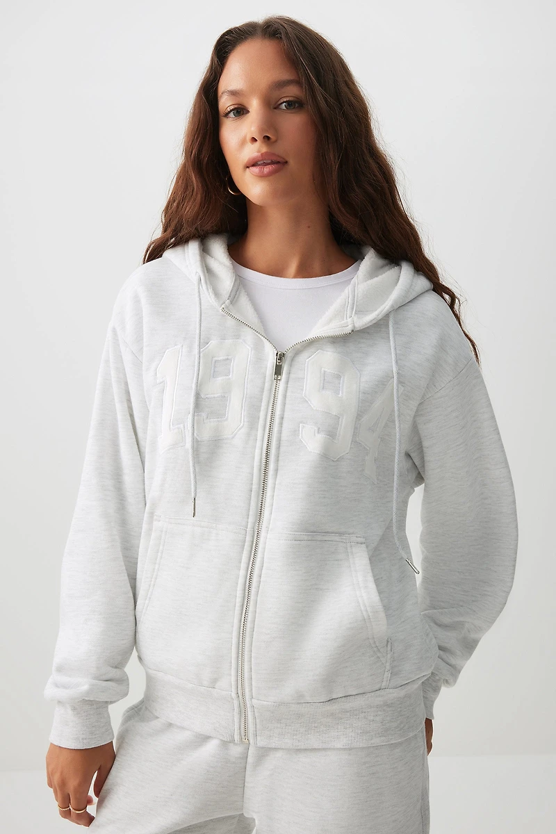 Ardene Sherpa Lined Zip Up Hoodie in Light Grey | Size | Polyester/Rayon/Cotton
