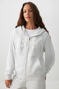 Ardene Sherpa Lined Zip Up Hoodie in Light Grey | Size | Polyester/Rayon/Cotton