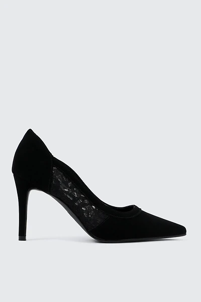 Ardene Faux Suede & Lace Pumps in Black | Size