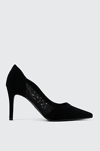 Ardene Faux Suede & Lace Pumps in Black | Size