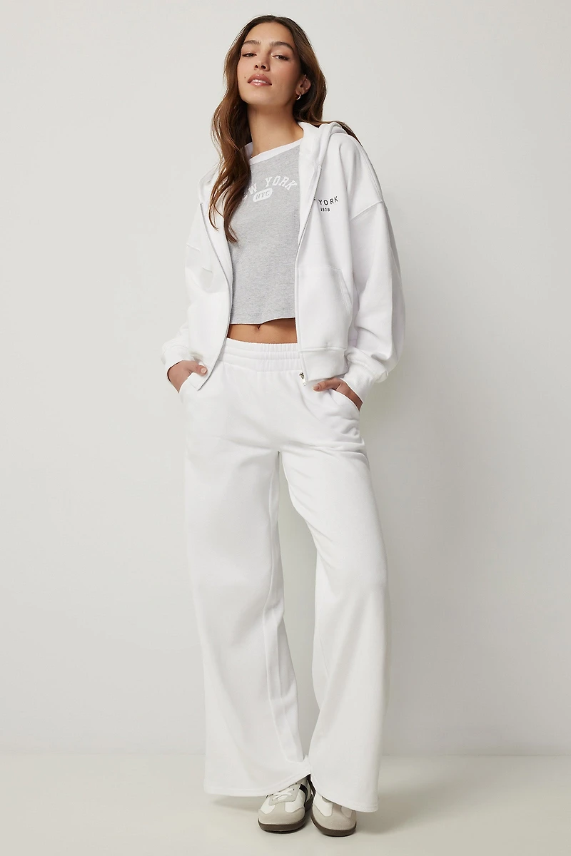 Ardene Wide Leg Sweatpants in White | Size | Polyester/Cotton | Fleece-Lined