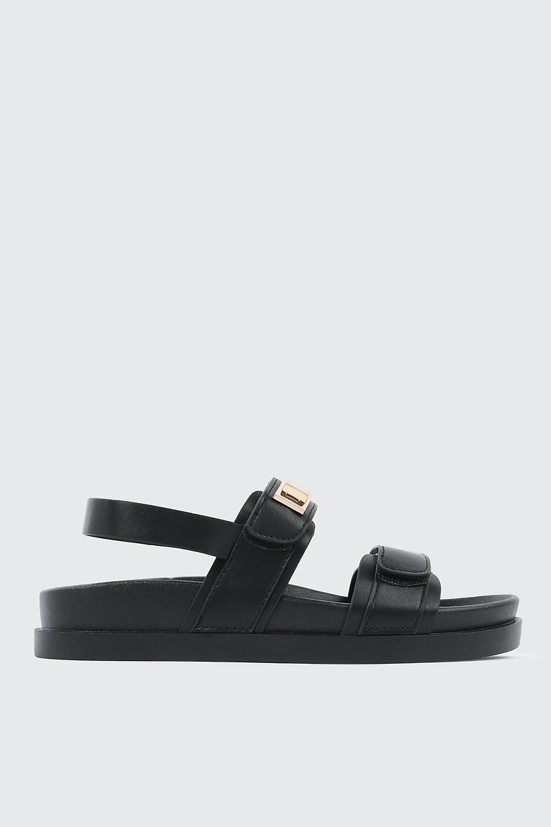Ardene Slingback Flat Sandals in Black | Size | Faux Leather