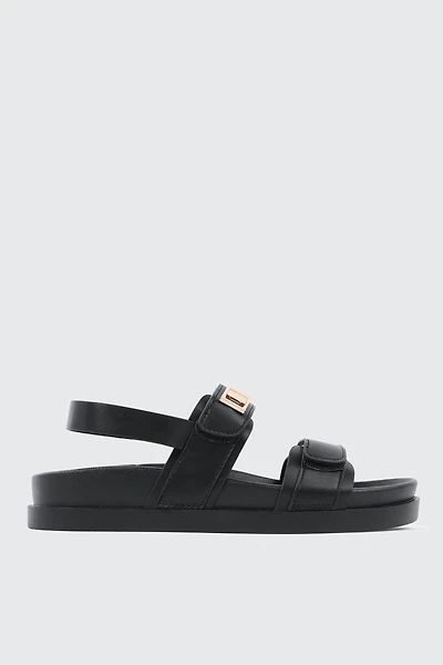 Ardene Slingback Flat Sandals in Black | Size | Faux Leather