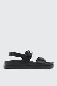 Ardene Slingback Flat Sandals in Black | Size | Faux Leather