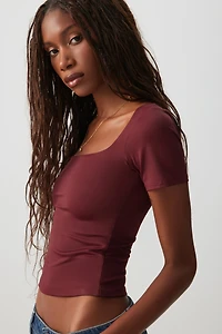 Ardene Contour Square Neck T-Shirt in Burgundy | Size | Elastane/Polyamide
