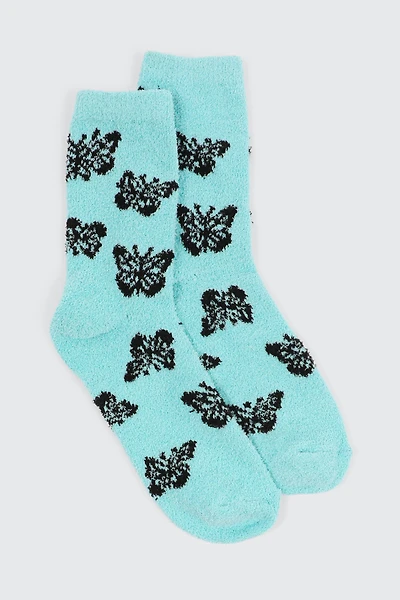 Ardene Butterfly Cozy Socks in Light Blue | Polyester/Spandex