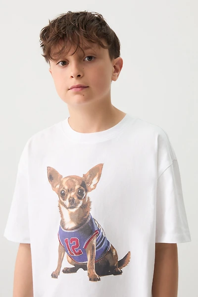 Ardene Kids Oversized Graphic T-Shirt in White | Size Medium | 100% Cotton