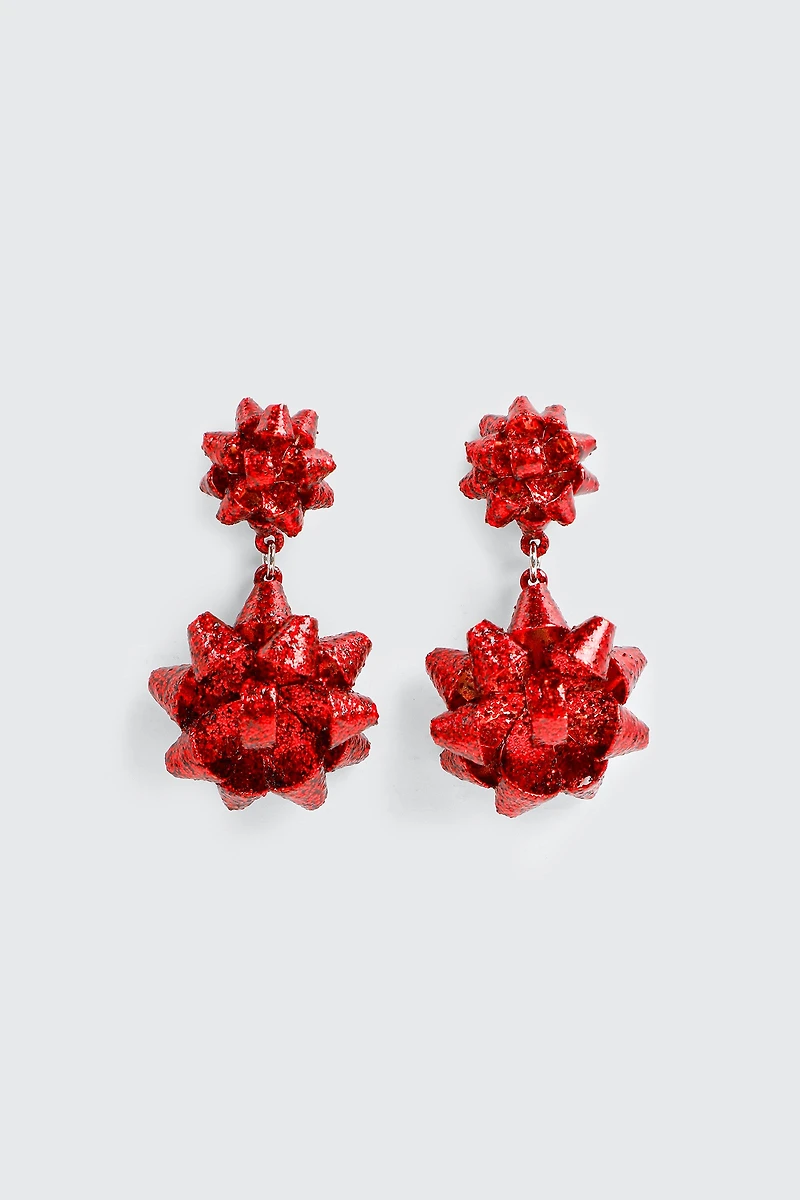Ardene Gift Bow Earrings in Red | Stainless Steel